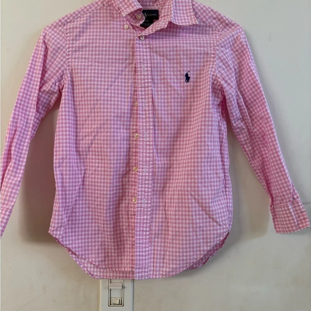 RALPH  LAUREN KIDS  Gingham Cotton Poplin Shirt PINK SIZE